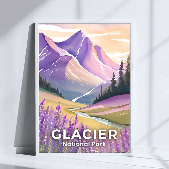 Poster Parque Nacional da Geleira | Aquarela de Lavanda d (Criador carregado)