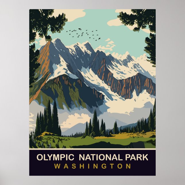 Poster Parque Nacional da olimpiadas, WA, Viagem (Frente)