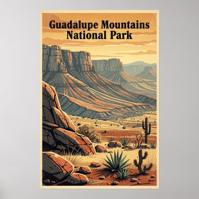 Poster Parque Nacional das Montanhas Guadalupe Retro (Frente)