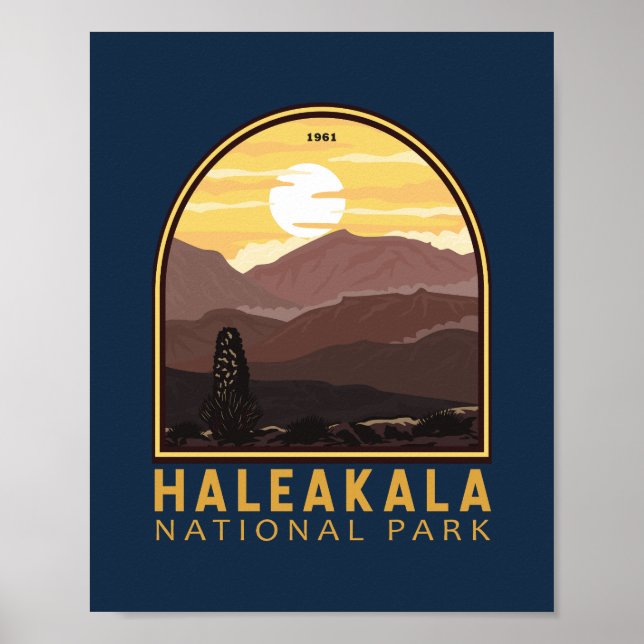 Poster Parque Nacional de Haleakala, Vintage Emblem (Frente)