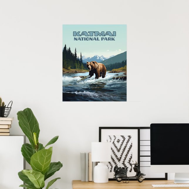 Poster Parque Nacional de Katmai - Alaska Bear Brooks Riv (Escritório em casa)