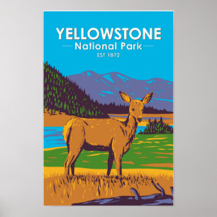 Poster Parque Nacional de Mule Deer Vintage, na Irlanda