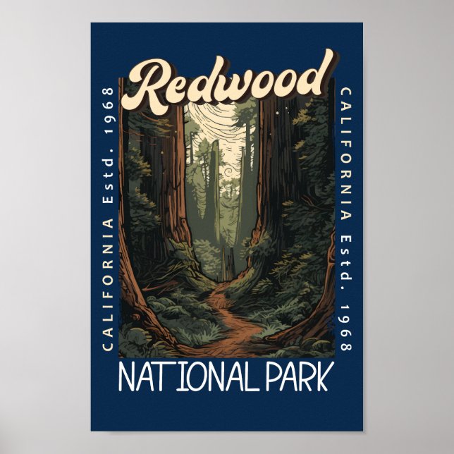 Poster Parque Nacional de Sequoia, Retro Distinto (Frente)