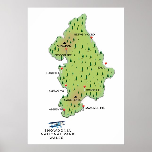 Poster Parque nacional de Snowdonia, mapa do País de Gale (Frente)
