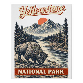 Póster Parque Nacional de Yellowstone - Bisonte