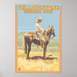 Póster Parque nacional de Yellowstone do vaqueiro a