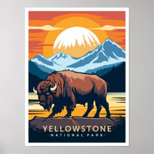 Poster Parque Nacional de Yellowstone EUA Ilustração de V
