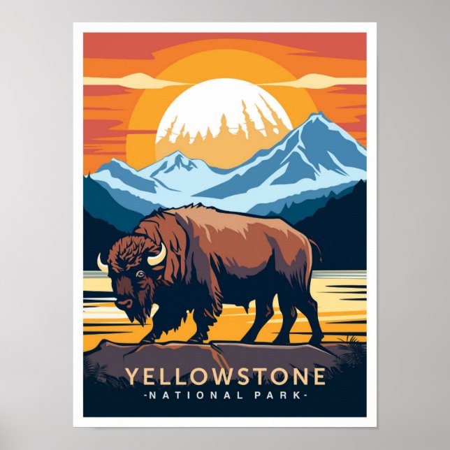 Poster Parque Nacional de Yellowstone EUA Ilustração de V (Frente)