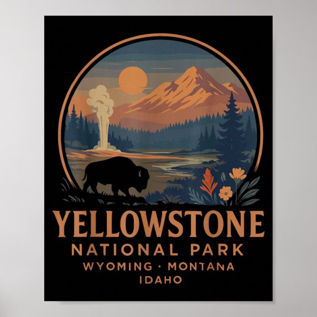 Poster Parque Nacional de Yellowstone Geyser de Bisonte V (Frente)
