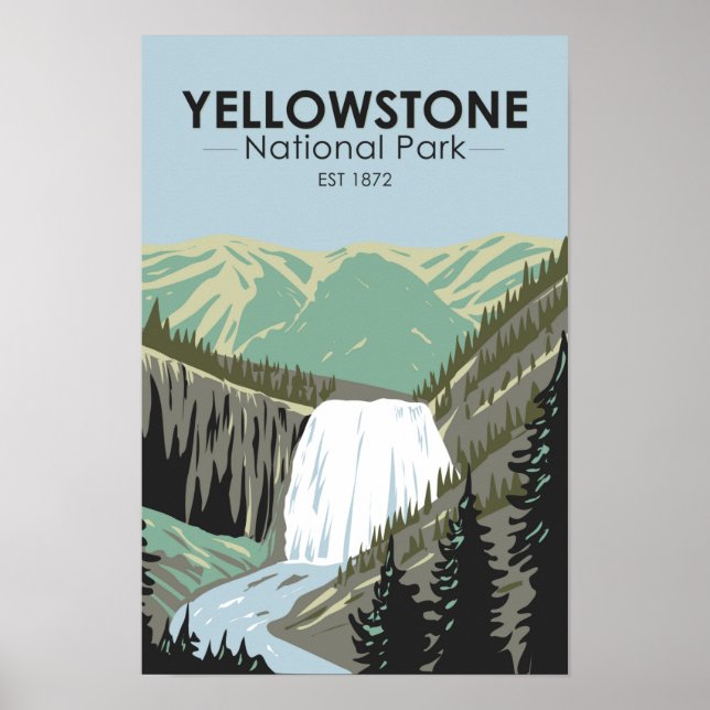 Poster Parque Nacional de Yellowstone Gibbon Falls Vintag (Frente)