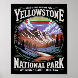 Poster Parque Nacional de Yellowstone Montanha Vintage Na