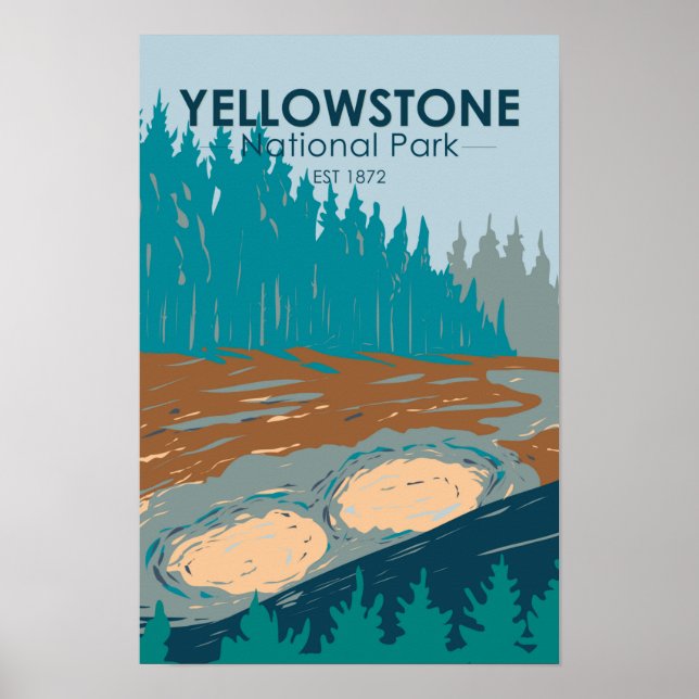 Poster Parque Nacional de Yellowstone Mud Volcano Vintage (Frente)