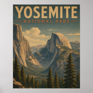 Poster Parque Nacional de Yosemite Vale do Half Dome Vint