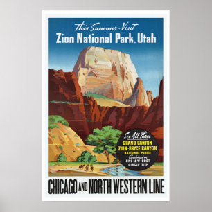 Poster Parque nacional de Zion, Utá - viagens vintage