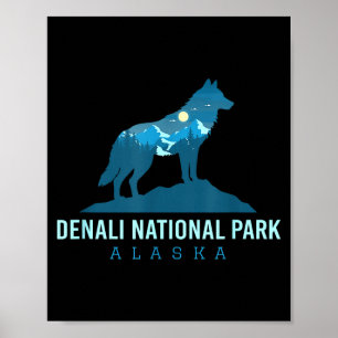 Poster parque nacional denali alasca lobo montanha