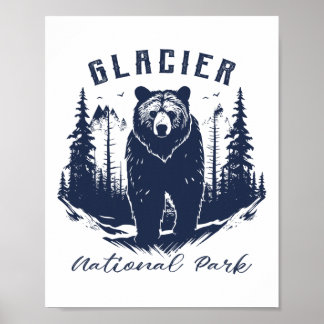 Poster Parque Nacional Do Glaciar De Retro Vintage Para C