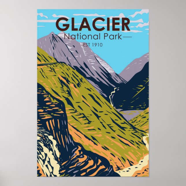 Poster Parque Nacional do Glacier indo para a estrada do  (Frente)