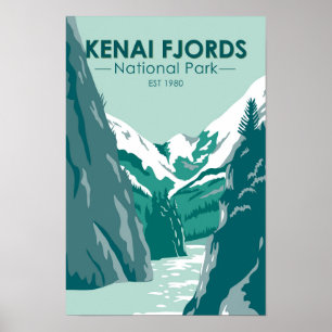 Poster Parque Nacional do Kenai Fjords Alaska Vintage