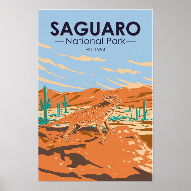 Poster Parque Nacional do Saguaro, Lizard Vintage (Frente)