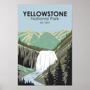 Poster Parque Nacional do Yellowstone Gibbon Falls Vintag