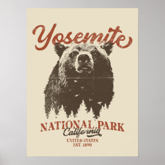 Poster Parque Nacional do Yosemite Grizzly Bear Californi