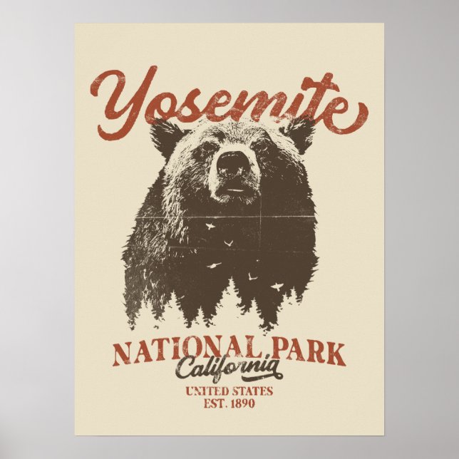 Poster Parque Nacional do Yosemite Grizzly Bear Californi (Frente)