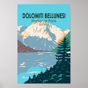 Poster Parque Nacional Dolomiti Bellunesi Itália Vintage 