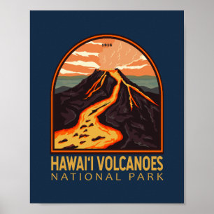 Poster Parque Nacional dos Vulcões do Havaí, Vintage Embl