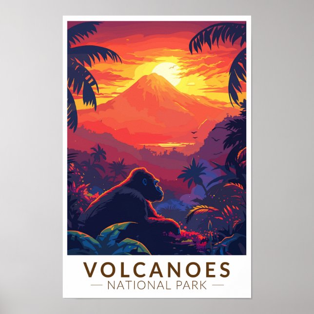 Poster Parque Nacional dos Vulcões Viagem Gorila da Monta (Frente)