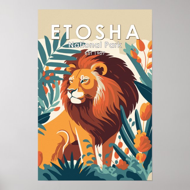 Poster Parque Nacional Etosha Namíbia Vintage (Frente)
