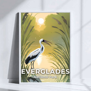Poster Parque Nacional Everglades Cegonha em Aquarela