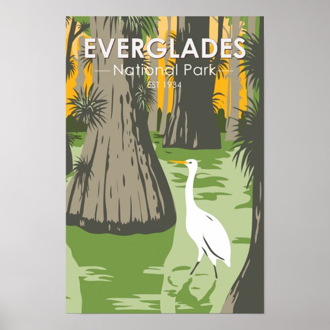 Poster Parque Nacional Everglades Flórida Egret Vintage (Frente)