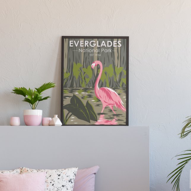 Poster Parque Nacional Everglades Flórida Flamingo Vintag (Criador carregado)