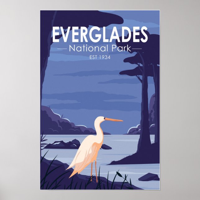 Poster Parque Nacional Everglades Garça Noturna Vintage (Frente)