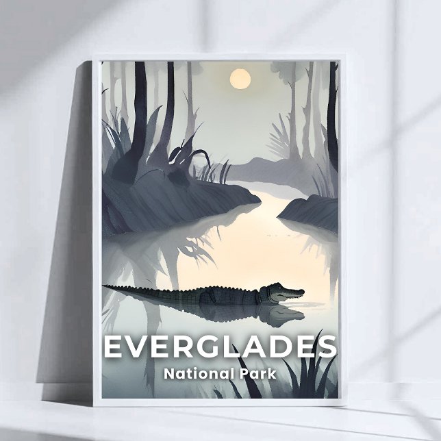 Poster Parque Nacional Everglades | Jacaré em Aquarela (Criador carregado)