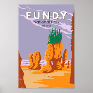 Poster Parque Nacional Fundy Canadá Viagem Arte Vintage