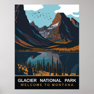 Poster Parque Nacional Glacier, MT, Viagem Antiga