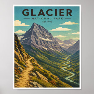 Poster Parque Nacional Glacier Nacional Vintage Viagem