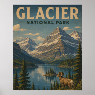 Poster Parque Nacional Glacier Vintage Estilo WPA Montanh