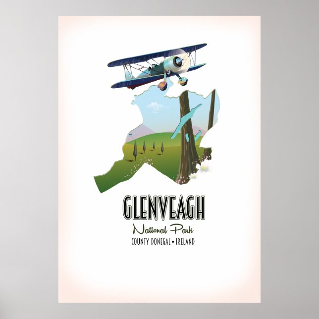 Poster parque nacional Glenveagh Irlanda mapa do Condado  (Frente)