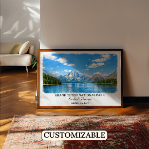 Poster Parque Nacional Grand Teton Wyoming, Aquarela