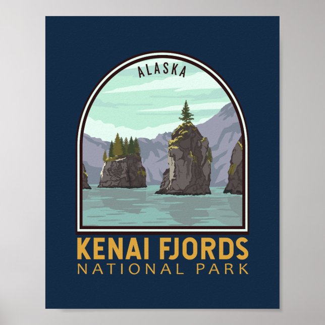 Poster Parque Nacional Kenai Fjords Vintage Emblem (Frente)