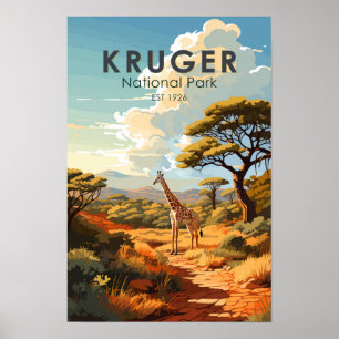Poster Parque Nacional Kruger África do Sul Giraffe Vinta