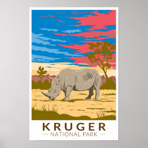 Poster Parque Nacional Kruger Arte de Viagem de Rinoceron