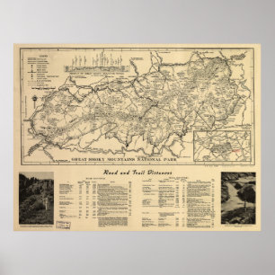 Poster Parque nacional Mapa de Great Smoky Mountains