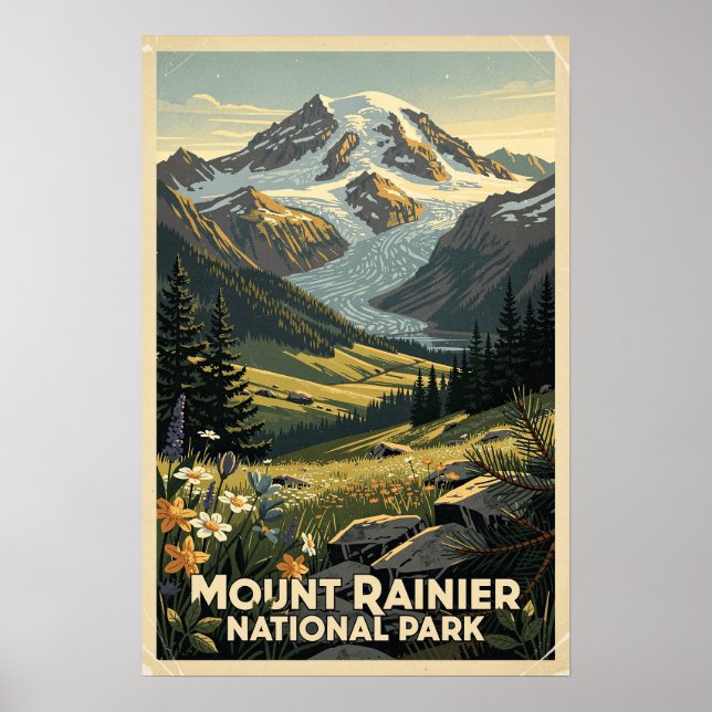 Poster Parque Nacional Mount Rainier Retro (Frente)