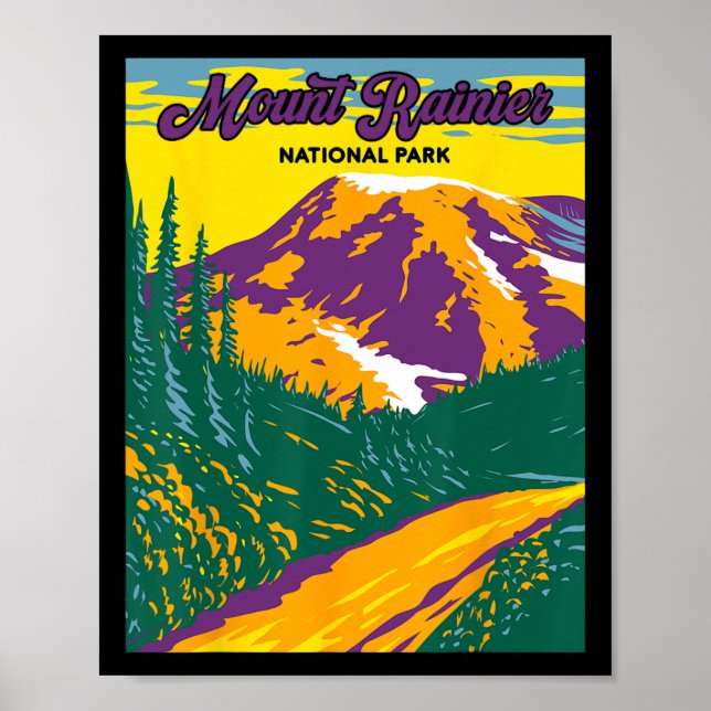Poster Parque Nacional Mount Rainier Retro Acampamento e  (Frente)