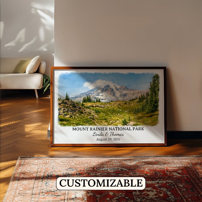 Poster Parque Nacional Mount Rainier Washington Aquarela (Criador carregado)