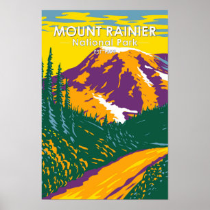Poster Parque Nacional Mount Rainier Washington Retro