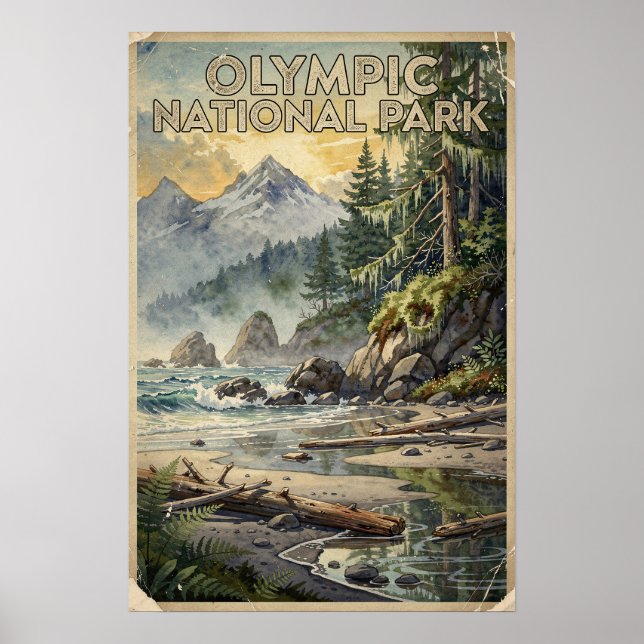 Poster Parque Nacional Olímpico Viagem Vintage (Frente)